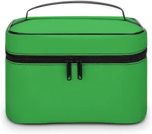 Portable Make Bag, Elegant Solid Color Bright Green Cosmetic Case Portable Cosmetic Portable Organizer for Men & Women