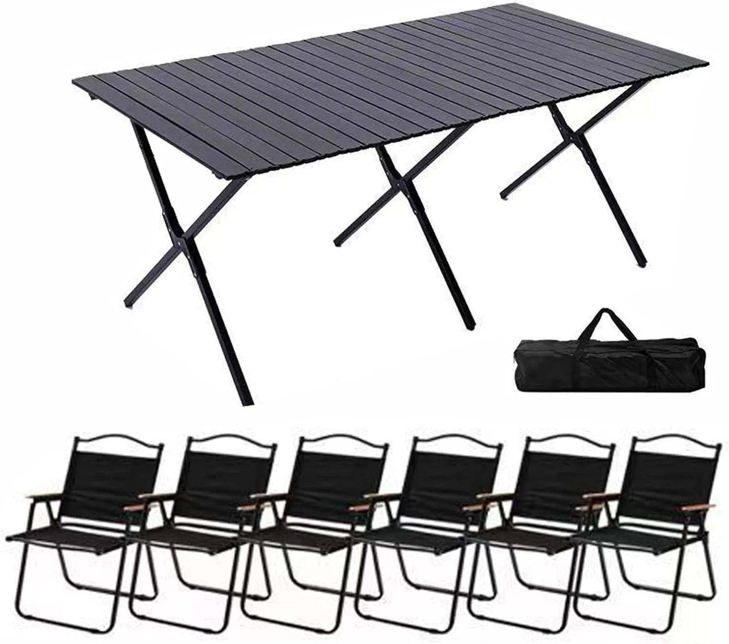 Portable Picnic Table Chairs Set, Folding Roll up Carbon Steel Camp Side Camping Lightweight Foldable Compact for Patio Beach