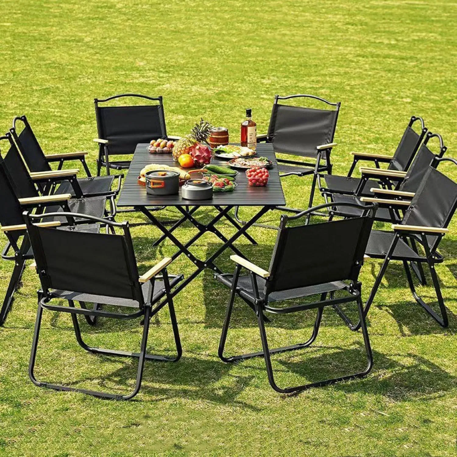 Portable Picnic Table Chairs Set, Folding Roll up Carbon Steel Camp Side Camping Lightweight Foldable Compact for Patio Beach