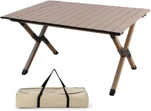 Portable Roll Up Camping Table, Ultralight Aluminum Folding Picnic Table with Carry Bag, X-Shape Support, Foldable Camp Table for Hiking, Fishing, Beach, Cooking ( Color : Beige , Size : 34.2"L )