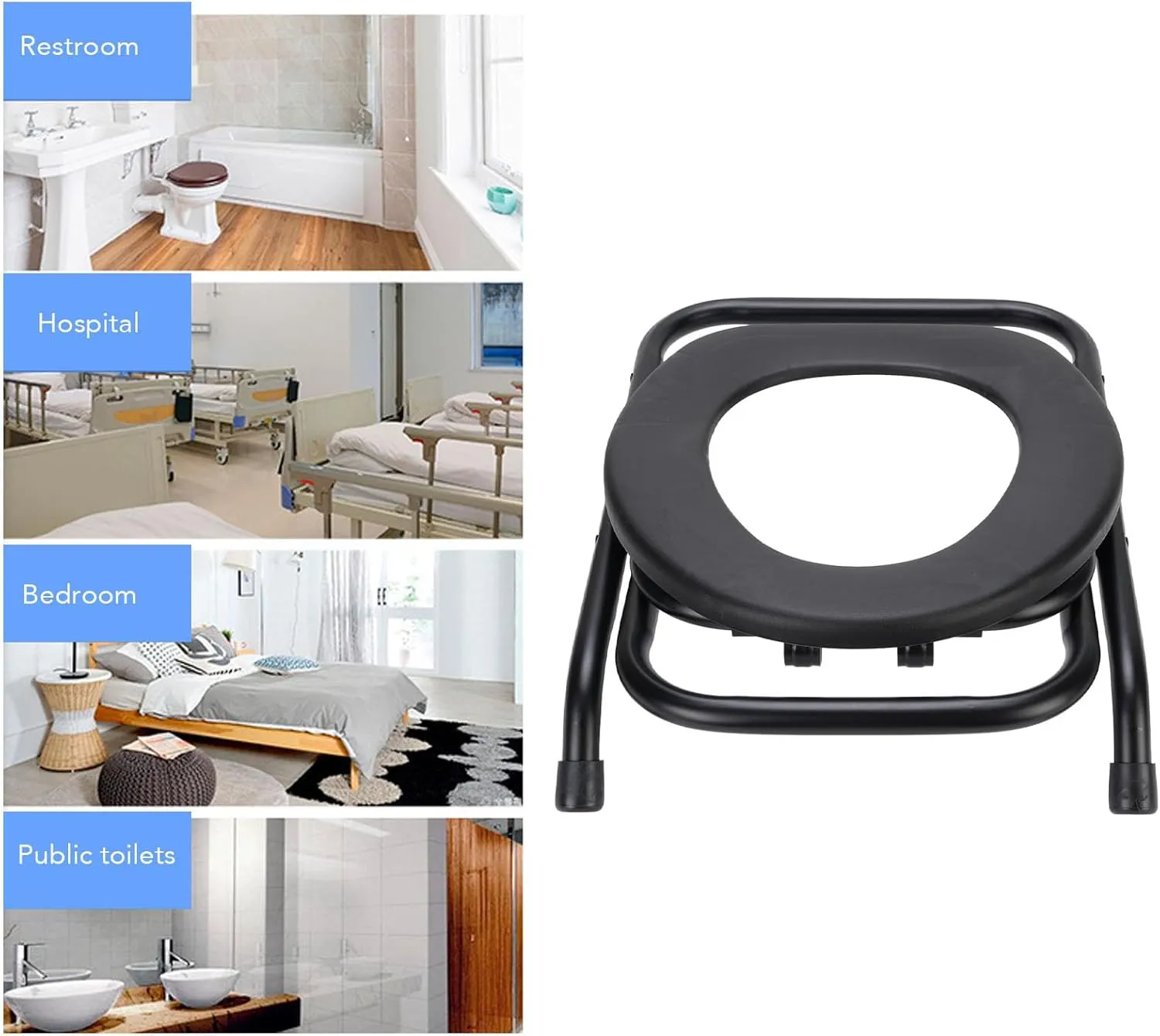 Portable Toilet for Camping, Folding Commode Toilet Chair with Soft Seat, Portable Potty for Adults, Non Slip Ergonomic Commode Seat for Camping, Car, Hiking & Emergency