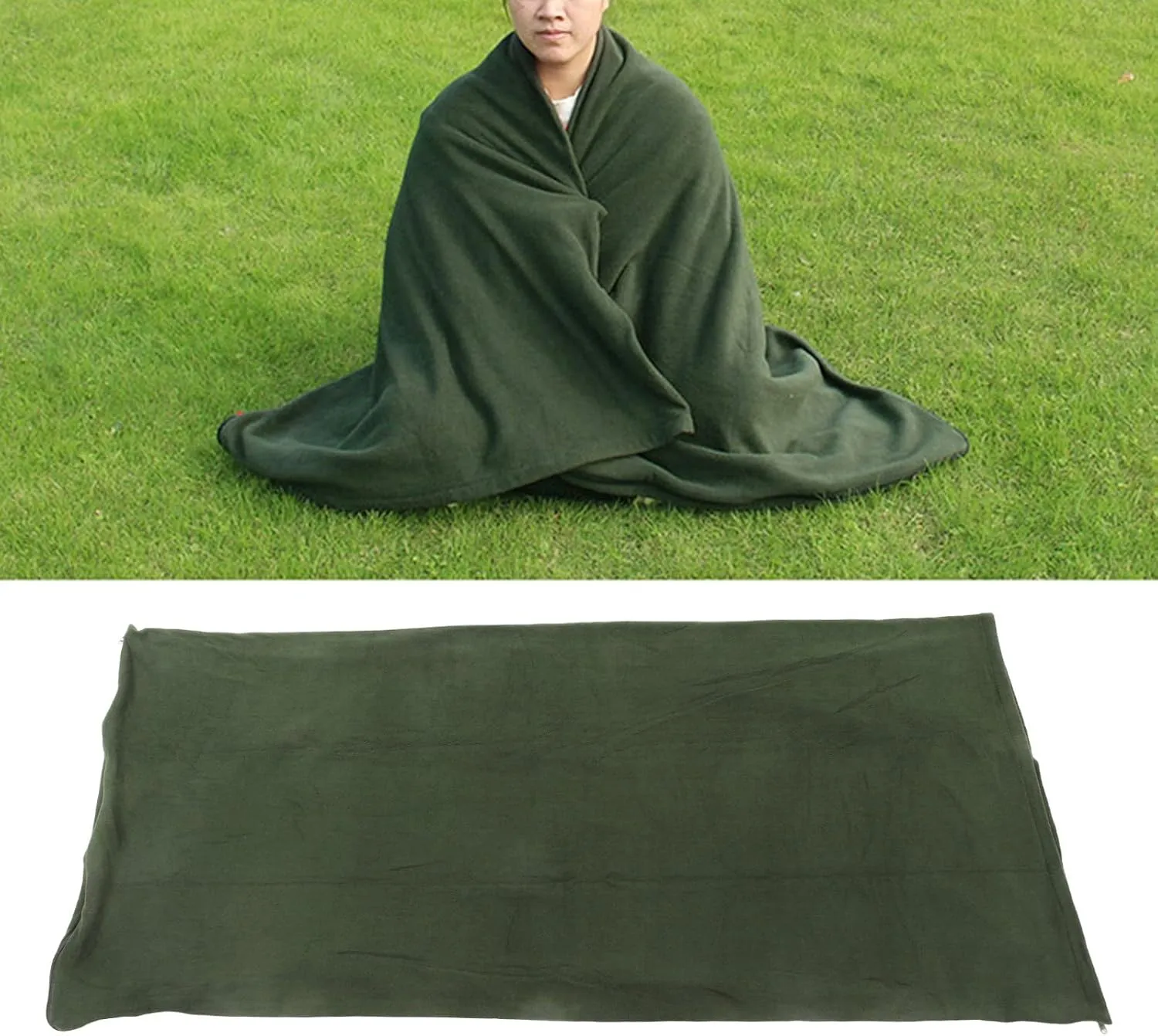 Portable Travel Fleece Sleeping Bag for Adults - Warm and Cozy Sleeping Bag for Outdoor Camping, Hiking, and Mountaineering(Green)