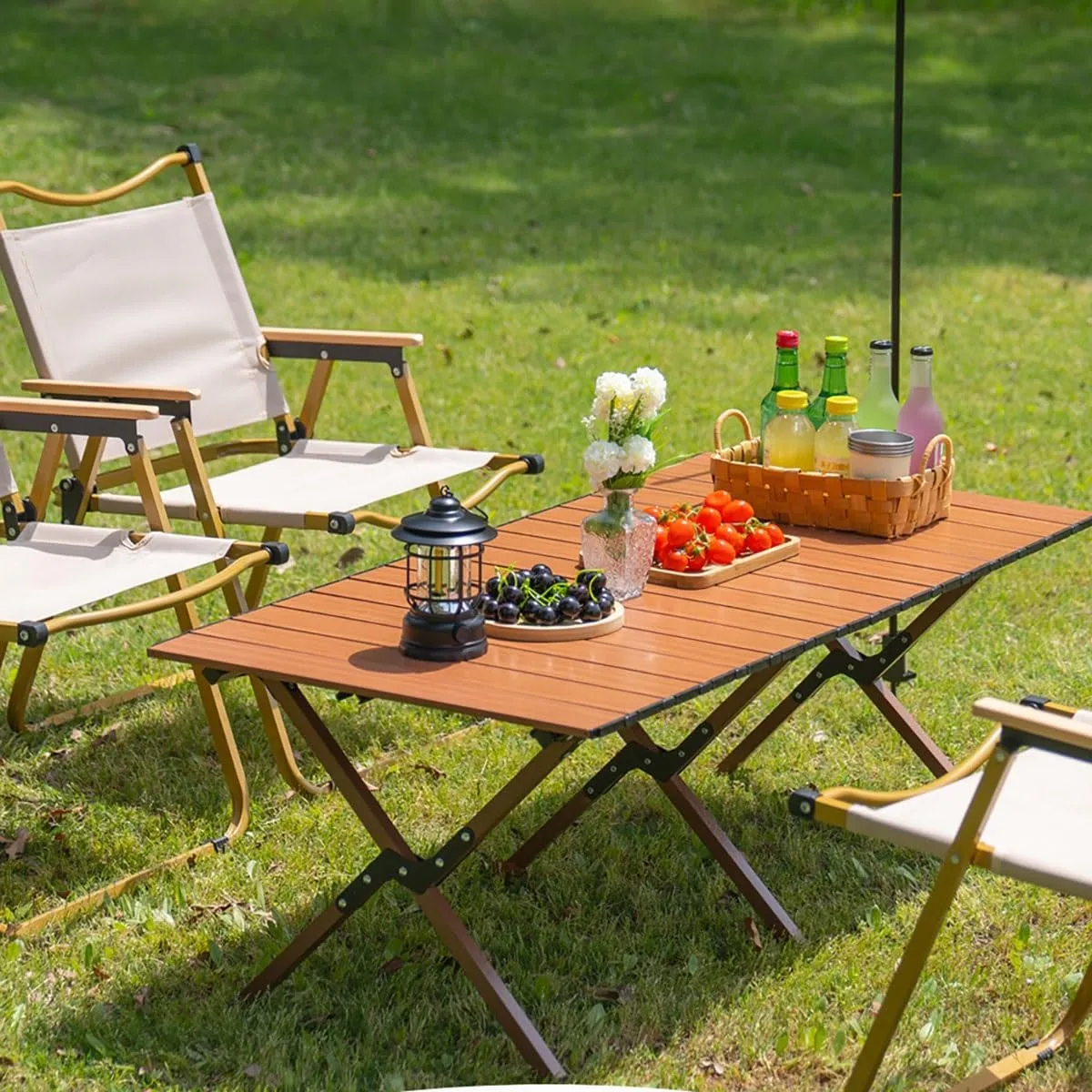 Portable Wooden Folding Dining Table for Camping & Travel, Foldable Table and Chair Set, Expandable Dining Table for Small Spaces, Ideal for Outdoor Dining(Brown,90cm/35.4in)