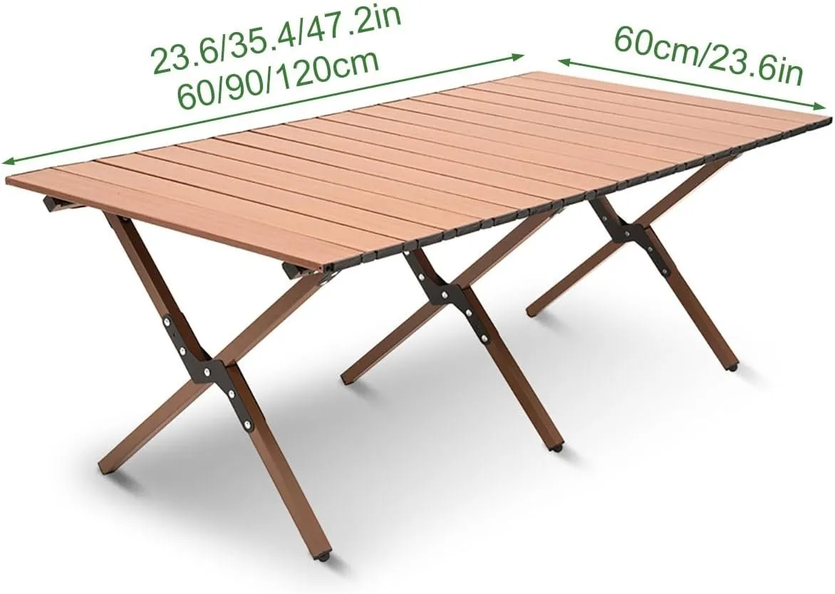Portable Wooden Folding Dining Table for Camping & Travel, Foldable Table and Chair Set, Expandable Dining Table for Small Spaces, Ideal for Outdoor Dining(Brown,90cm/35.4in)