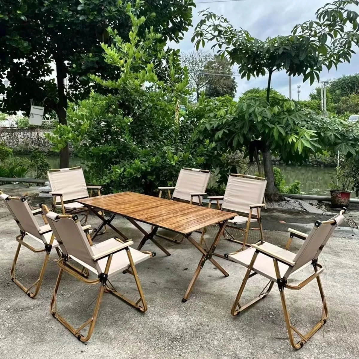 Portable Wooden Folding Dining Table for Camping & Travel, Foldable Table and Chair Set, Expandable Dining Table for Small Spaces, Ideal for Outdoor Dining(Brown,90cm/35.4in)