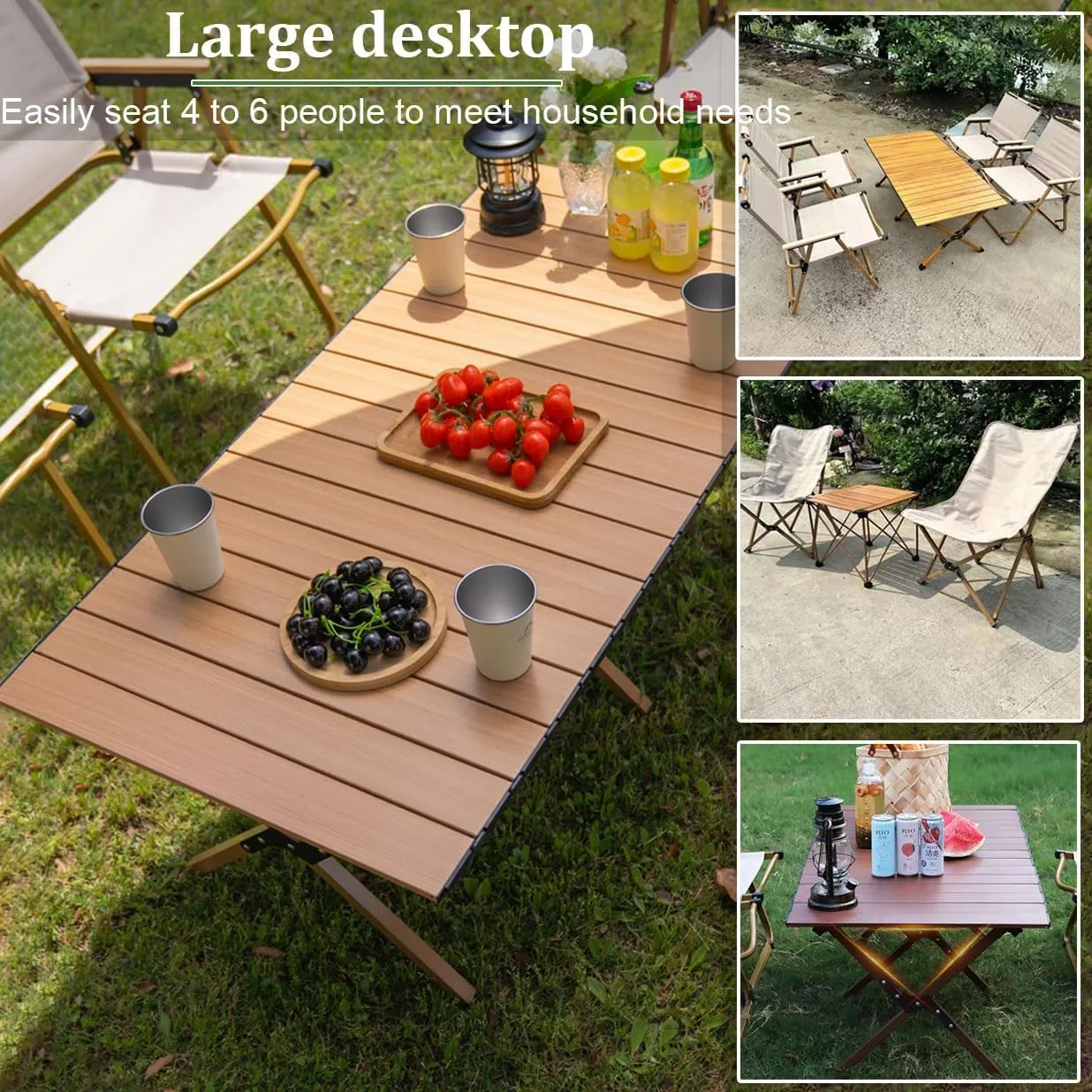Portable Wooden Folding Dining Table for Camping & Travel, Foldable Table and Chair Set, Expandable Dining Table for Small Spaces, Ideal for Outdoor Dining(Brown,90cm/35.4in)