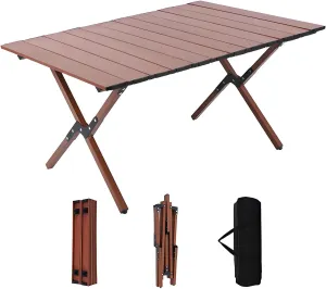 Portable Wooden Folding Dining Table for Camping & Travel, Foldable Table and Chair Set, Expandable Dining Table for Small Spaces, Ideal for Outdoor Dining(Brown,90cm/35.4in)