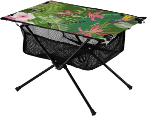 Portable Work Table Tropical Floral Pattern Dragonflies Collapsible Oxford Picnic Portable Table with Carry Bag for Dining Hiking Fishing