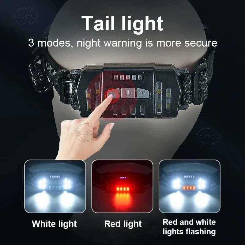 Powerful LED Headlamp 7 Modes XPE COB Sensor Headlight Rechargeable for Fishing & Hunting