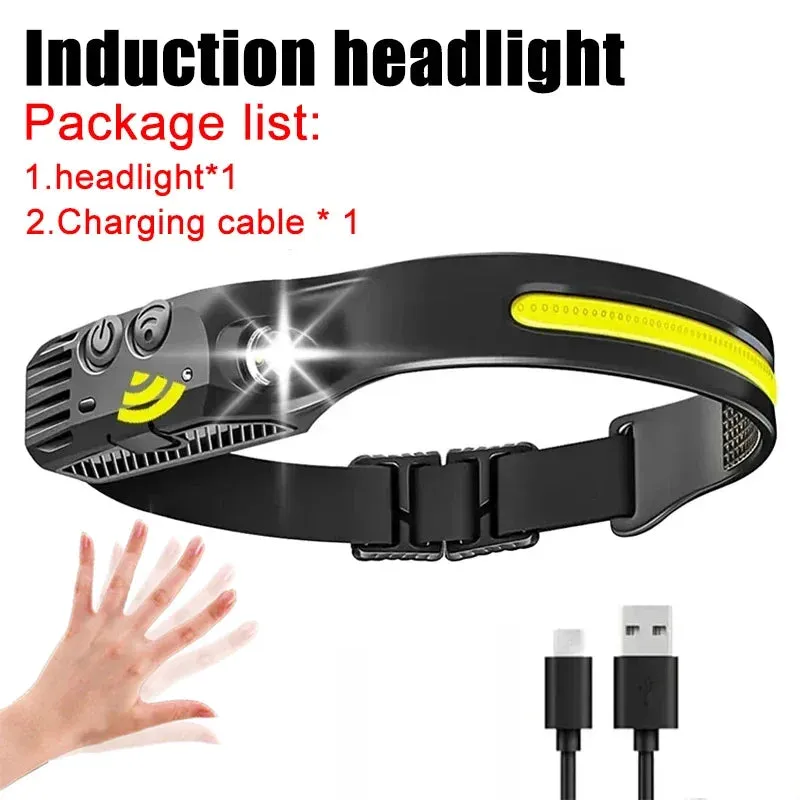 Powerful LED Headlamp 7 Modes XPE COB Sensor Headlight Rechargeable for Fishing & Hunting