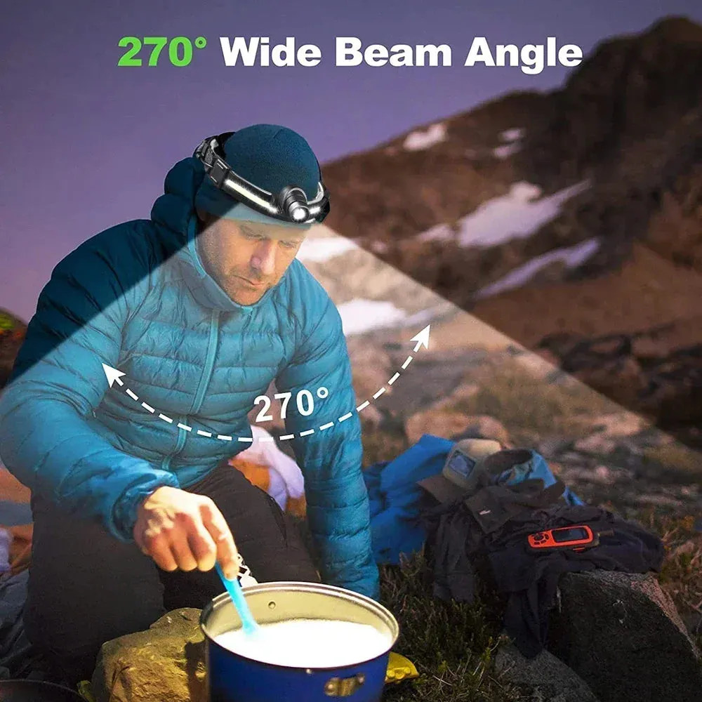 Powerful LED Headlamp 7 Modes XPE COB Sensor Headlight Rechargeable for Fishing & Hunting