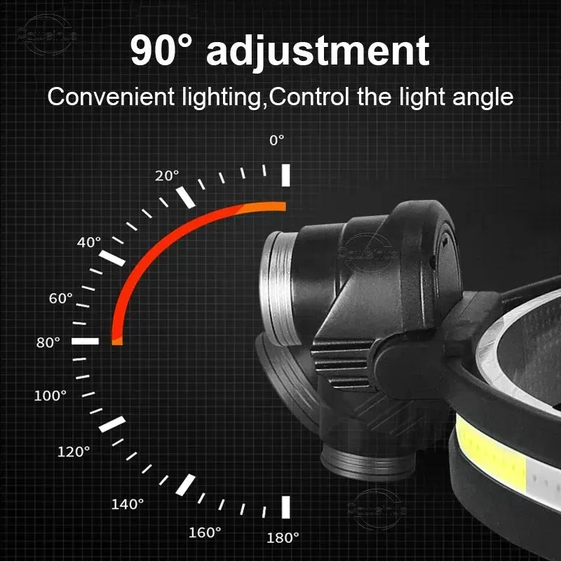 Powerful LED Headlamp 7 Modes XPE COB Sensor Headlight Rechargeable for Fishing & Hunting