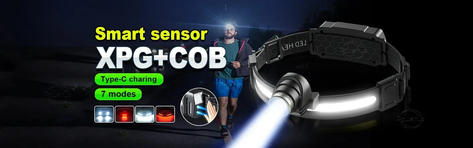 Powerful LED Headlamp 7 Modes XPE COB Sensor Headlight Rechargeable for Fishing & Hunting