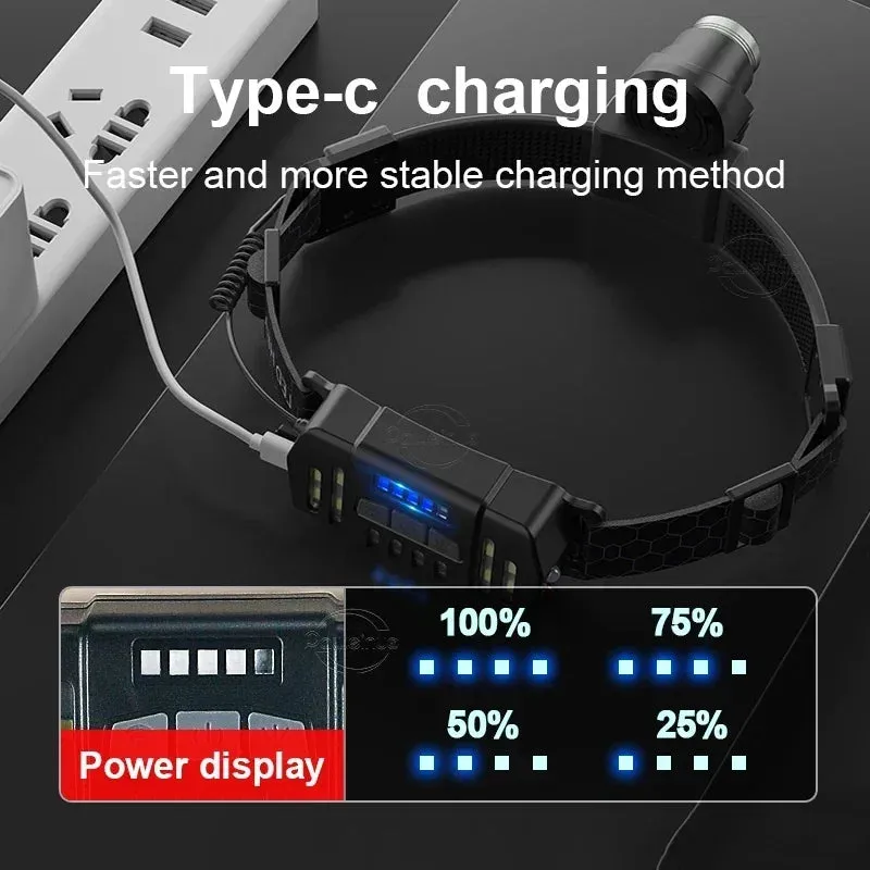 Powerful LED Headlamp 7 Modes XPE COB Sensor Headlight Rechargeable for Fishing & Hunting