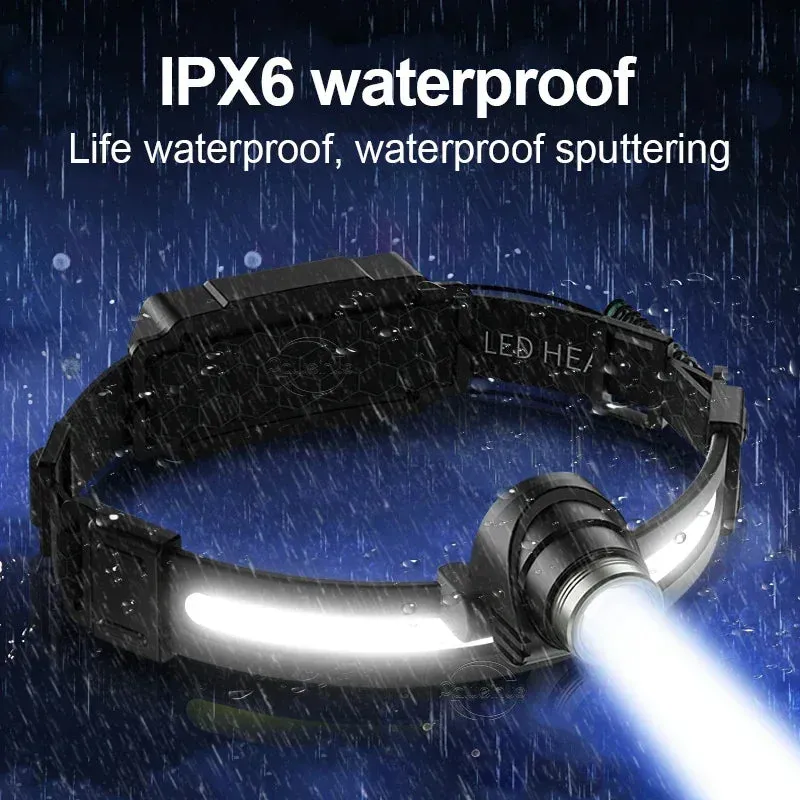 Powerful LED Headlamp 7 Modes XPE COB Sensor Headlight Rechargeable for Fishing & Hunting
