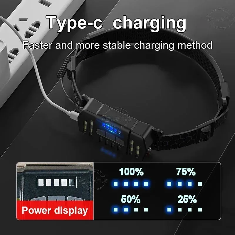 Powerful LED Headlamp 7 Modes XPE COB Sensor Headlight Rechargeable for Fishing & Hunting
