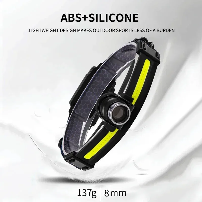 Powerful LED Headlamp 7 Modes XPE COB Sensor Headlight Rechargeable for Fishing & Hunting