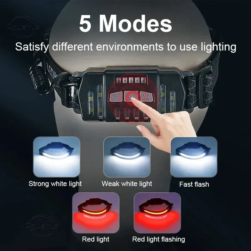 Powerful LED Headlamp 7 Modes XPE COB Sensor Headlight Rechargeable for Fishing & Hunting