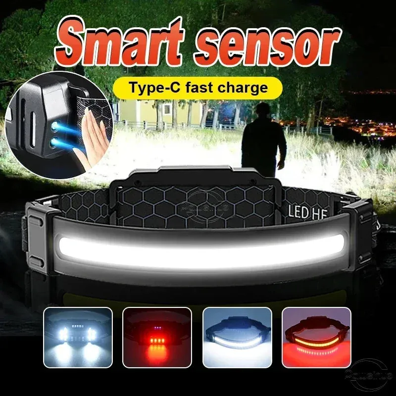 Powerful LED Headlamp 7 Modes XPE COB Sensor Headlight Rechargeable for Fishing & Hunting