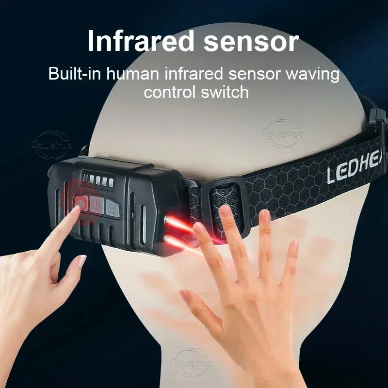 Powerful LED Headlamp 7 Modes XPE COB Sensor Headlight Rechargeable for Fishing & Hunting