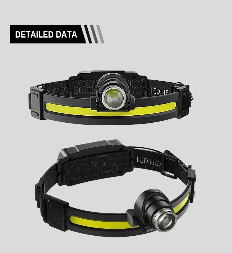 Powerful LED Headlamp 7 Modes XPE COB Sensor Headlight Rechargeable for Fishing & Hunting