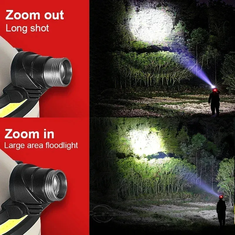 Powerful LED Headlamp 7 Modes XPE COB Sensor Headlight Rechargeable for Fishing & Hunting