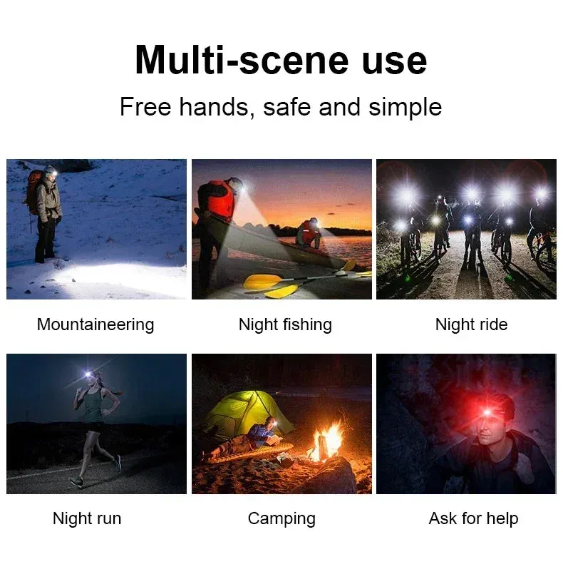 Powerful LED Headlamp 7 Modes XPE COB Sensor Headlight Rechargeable for Fishing & Hunting