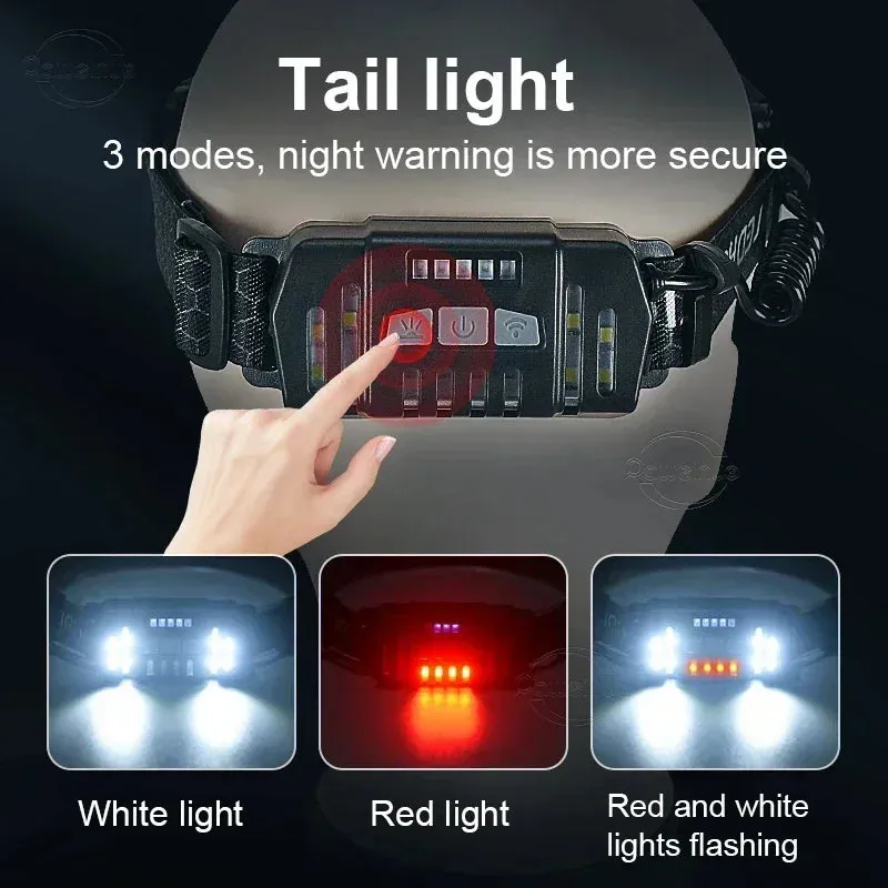 Powerful LED Headlamp 7 Modes XPE COB Sensor Headlight Rechargeable for Fishing & Hunting