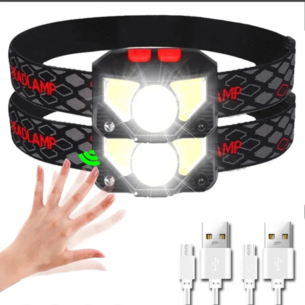Powerful LED Sensor Headlamp, 500LM USB Rechargeable, 5W, Aluminum Alloy   ABS, Multi-Mode Head Torch for Camping, Fishing, and Outdoor Activities