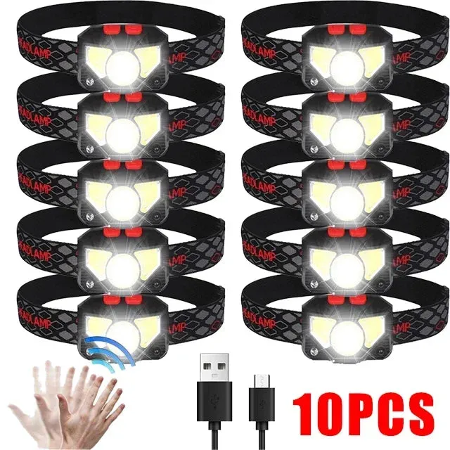 Powerful LED Sensor Headlamp, 500LM USB Rechargeable, 5W, Aluminum Alloy   ABS, Multi-Mode Head Torch for Camping, Fishing, and Outdoor Activities