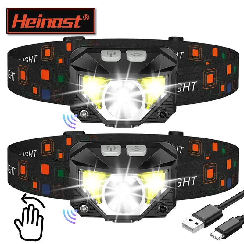Powerful LED Sensor Headlamp, 500LM USB Rechargeable, 5W, Aluminum Alloy   ABS, Multi-Mode Head Torch for Camping, Fishing, and Outdoor Activities