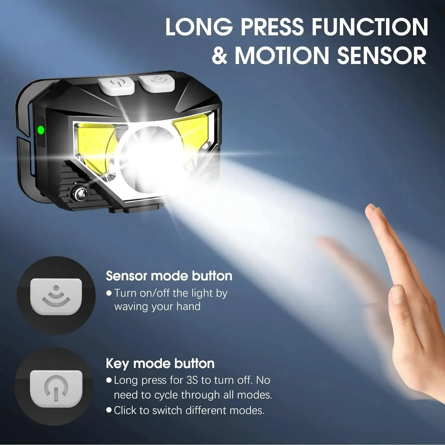 Powerful LED Sensor Headlamp, 500LM USB Rechargeable, 5W, Aluminum Alloy   ABS, Multi-Mode Head Torch for Camping, Fishing, and Outdoor Activities