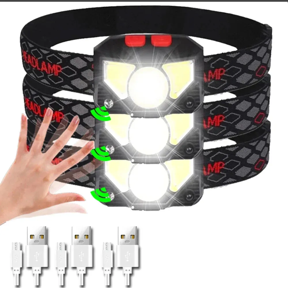 Powerful LED Sensor Headlamp, 500LM USB Rechargeable, 5W, Aluminum Alloy   ABS, Multi-Mode Head Torch for Camping, Fishing, and Outdoor Activities