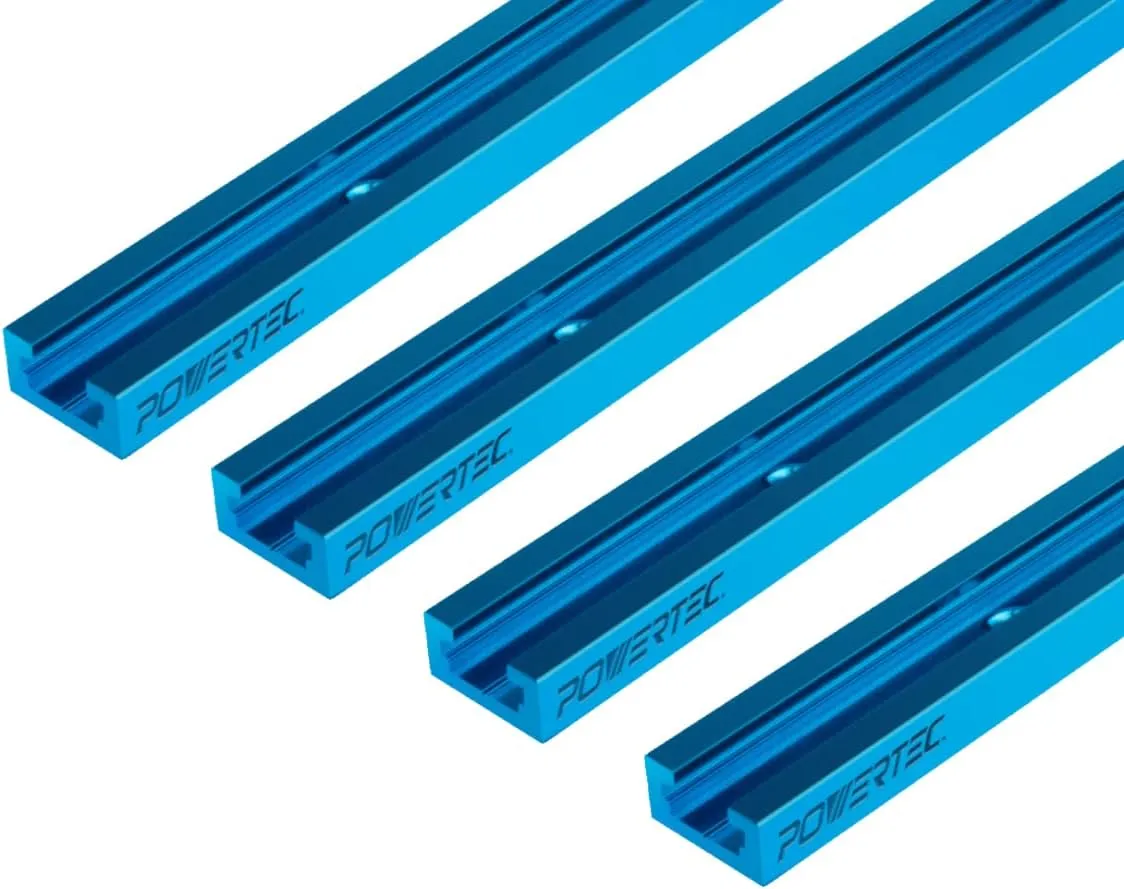 POWERTEC 71372 36 Inch Double-Cut Profile Universal T-Track with Predrilled Mounting Holes, 4 Pack, T Track for Woodworking Jigs and Fixtures, Drill Press Table, Router Table, Workbench
