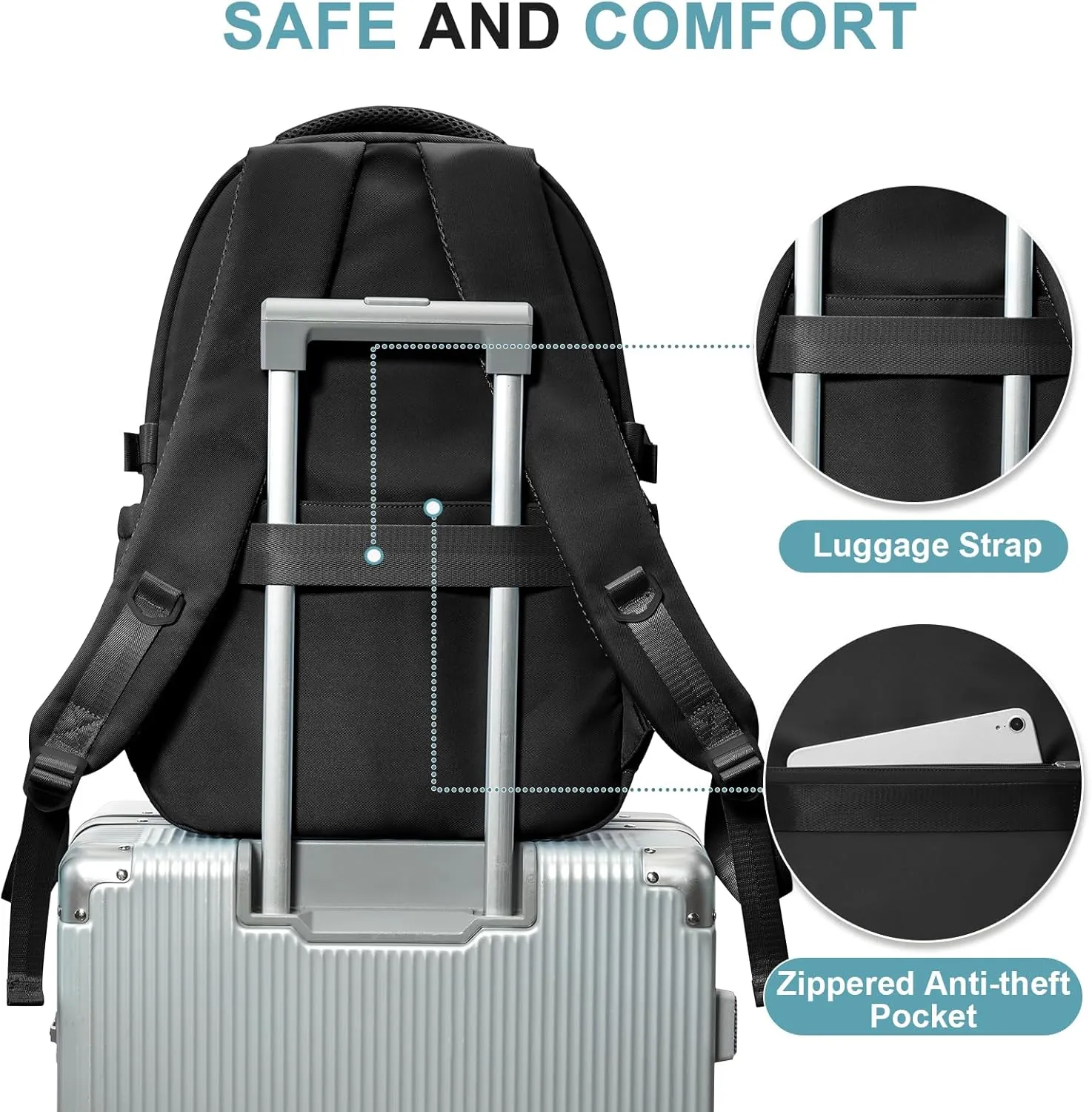 Preppy Black Middle School Backpack for Teens Girls Boys Waterproof Backpack with Lots of Pockets College Backpacks for Women Men Cute School Bag for Students