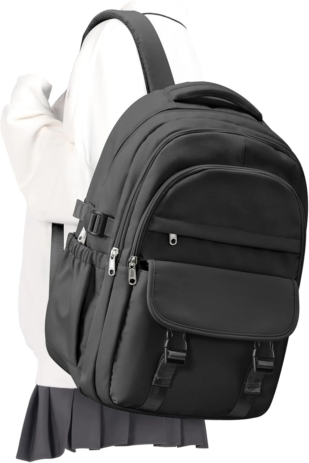 Preppy Black Middle School Backpack for Teens Girls Boys Waterproof Backpack with Lots of Pockets College Backpacks for Women Men Cute School Bag for Students
