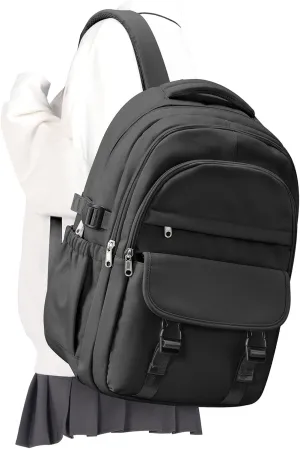 Preppy Black Middle School Backpack for Teens Girls Boys Waterproof Backpack with Lots of Pockets College Backpacks for Women Men Cute School Bag for Students