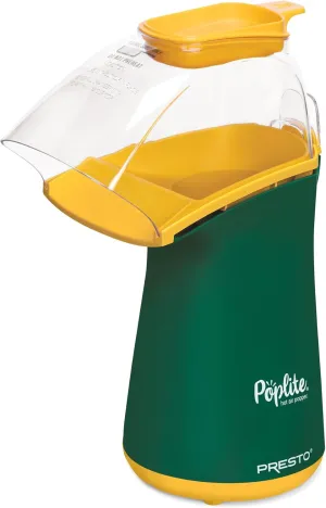 Presto 04870 Poplite Hot Air Popcorn Popper - Built-In Measuring Cup   Melts Butter, Easy to Clean, Built-In Cord Wrap, 18 Cups, Green/Gold