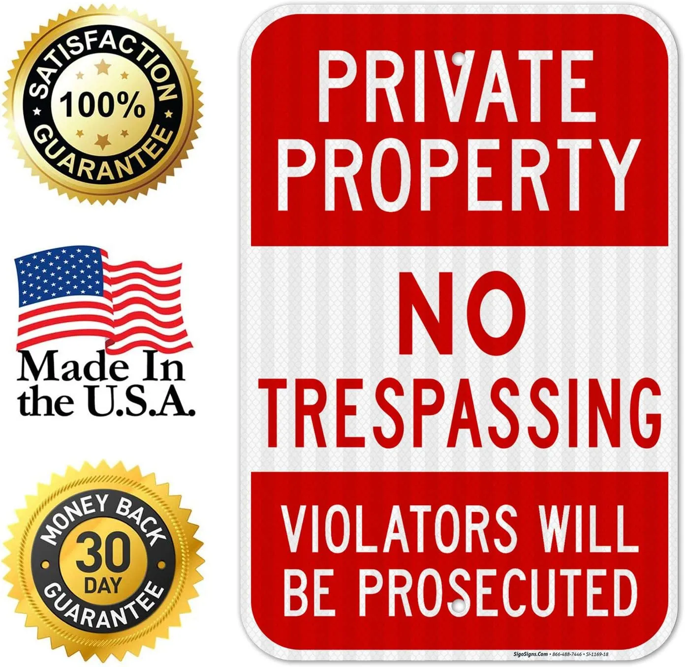 Private Property No Trespassing, Violators Prosecuted Sign, 12x18 Inches, 3M EGP Reflective .063 Aluminum, Fade Resistant, Indoor/Outdoor Use, Made in USA