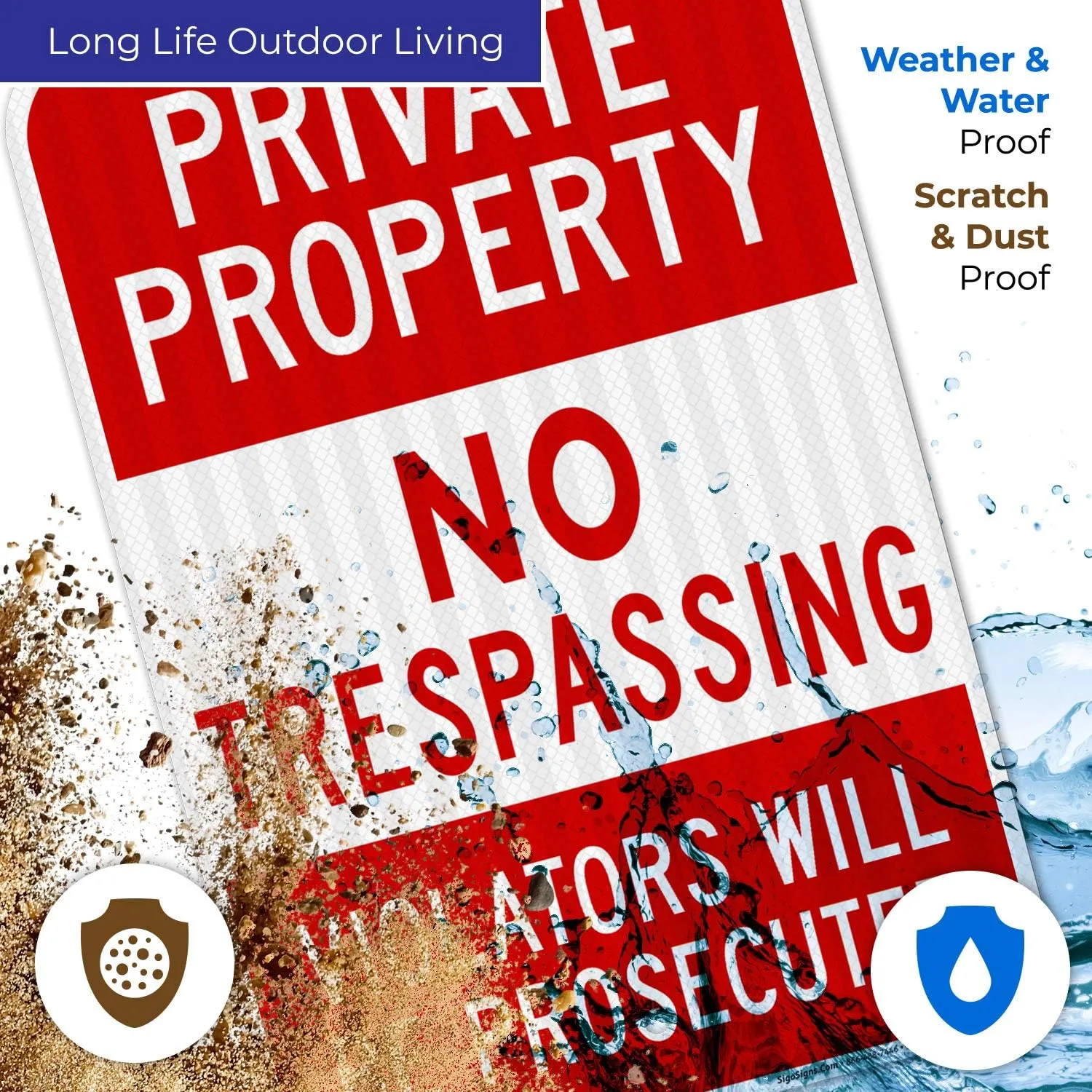 Private Property No Trespassing, Violators Prosecuted Sign, 12x18 Inches, 3M EGP Reflective .063 Aluminum, Fade Resistant, Indoor/Outdoor Use, Made in USA