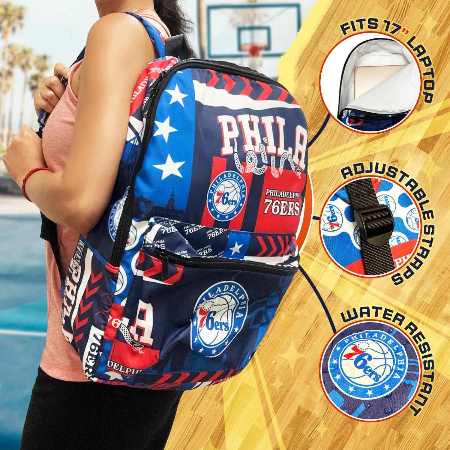 Pro Specialties Group Philadelphia 76ers basketball travel backpack, hiking, gym Backpack durable bag designed for men and women. Ideal for Adults, extra-large & waterproof use for various activities