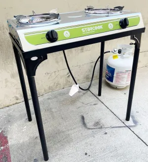 Propane 2 Burner Stove w/Stand Combo Set Camping Outdoor Cooking Stainless Steel