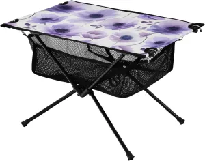 Purple Anemone Flowers Folding Portable Camping Table for Women and Men Sturdy Beach Table with A Hanging Mesh Bag Easy to Assemble Camping Essentials for Cooking Picnic Camp