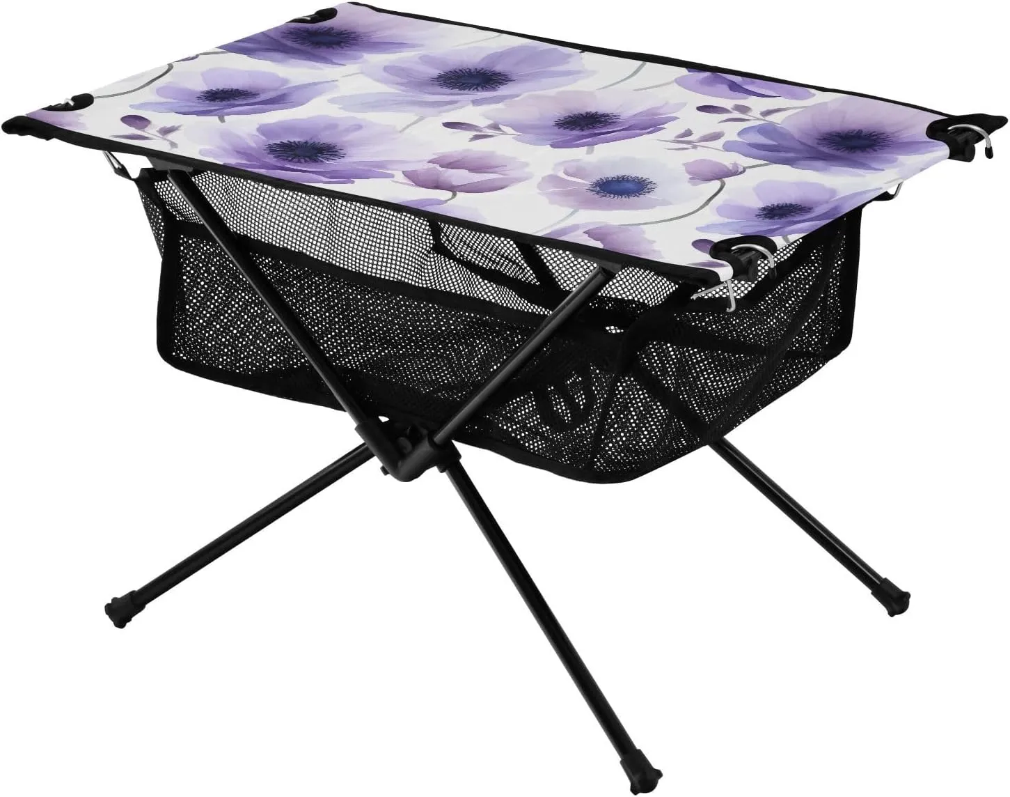 Purple Anemone Flowers Folding Portable Camping Table for Women and Men Sturdy Beach Table with A Hanging Mesh Bag Easy to Assemble Camping Essentials for Cooking Picnic Camp