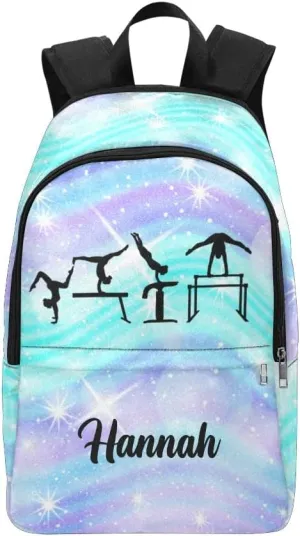 Purple Blue Glitter Gymnastic Personalized Backpack for Teen Boys Girls ,Custom Travel Backpack Bookbag Casual Bag with Name Gift, 11.8 inches (L) x 5.51 inch (W) x 17.72 inches (H)