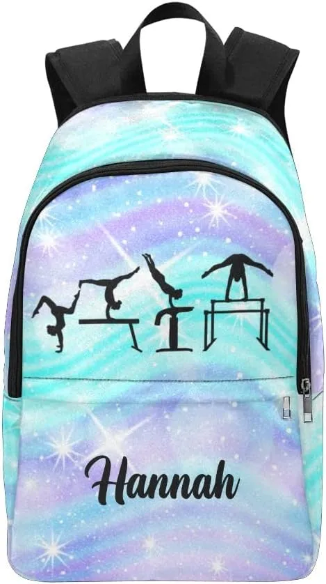 Purple Blue Glitter Gymnastic Personalized Backpack for Teen Boys Girls ,Custom Travel Backpack Bookbag Casual Bag with Name Gift, 11.8 inches (L) x 5.51 inch (W) x 17.72 inches (H)