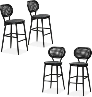 PURPLE LEAF Bar Stools Set of 4 Patio Rattan Counter Height Barstools Modern Aluminum Stools with Back for Pool Garden Kitchen Island Outdoor Bar Chairs, Black