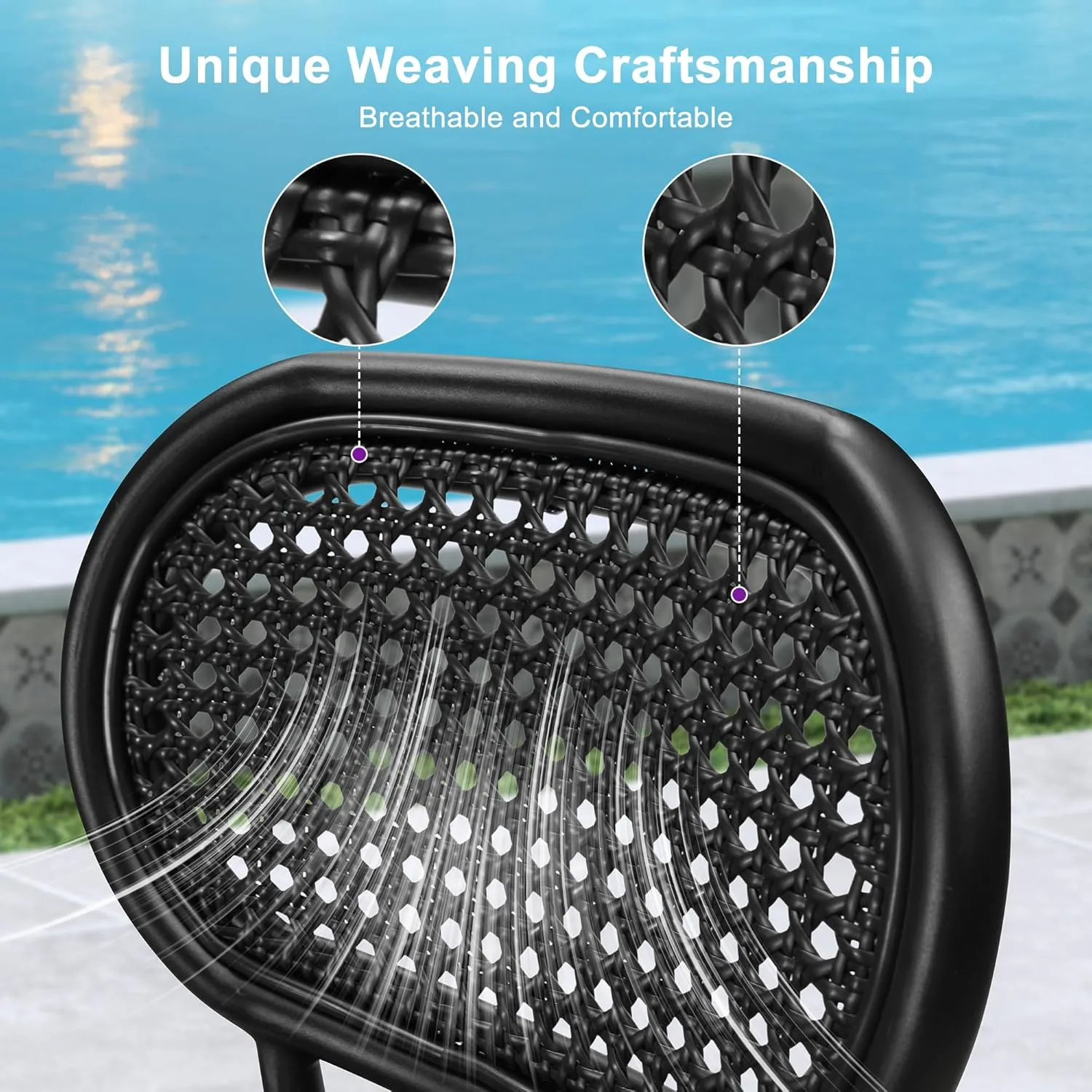 PURPLE LEAF Bar Stools Set of 4 Patio Rattan Counter Height Barstools Modern Aluminum Stools with Back for Pool Garden Kitchen Island Outdoor Bar Chairs, Black