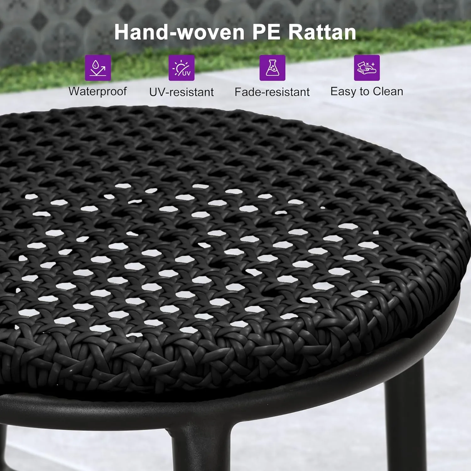 PURPLE LEAF Bar Stools Set of 4 Patio Rattan Counter Height Barstools Modern Aluminum Stools with Back for Pool Garden Kitchen Island Outdoor Bar Chairs, Black