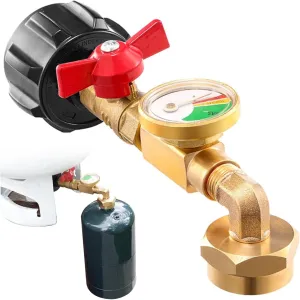 QCC1 Propane Refill Adapter with Valve and Gauge Propane Tank Adapter for 1 Lb. to 20Lb. Tanks, 90 Degrees Elbow Propane Bottle Refill Adapter,Propane Tank Adapter,Propane Refill Adapter
